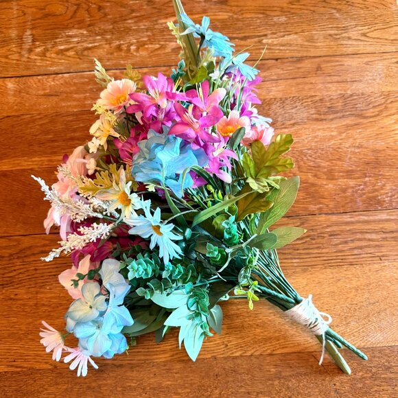 Large Silk Flower Arrangement from Upcycled Mixed Florals Hand Painted Details - Picture 8 of 17